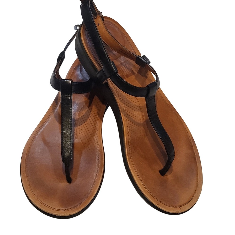 FitFlop Thong Sandals L36001 Tia Black Ankle Buckle T-Strap Leather 5US 36EU